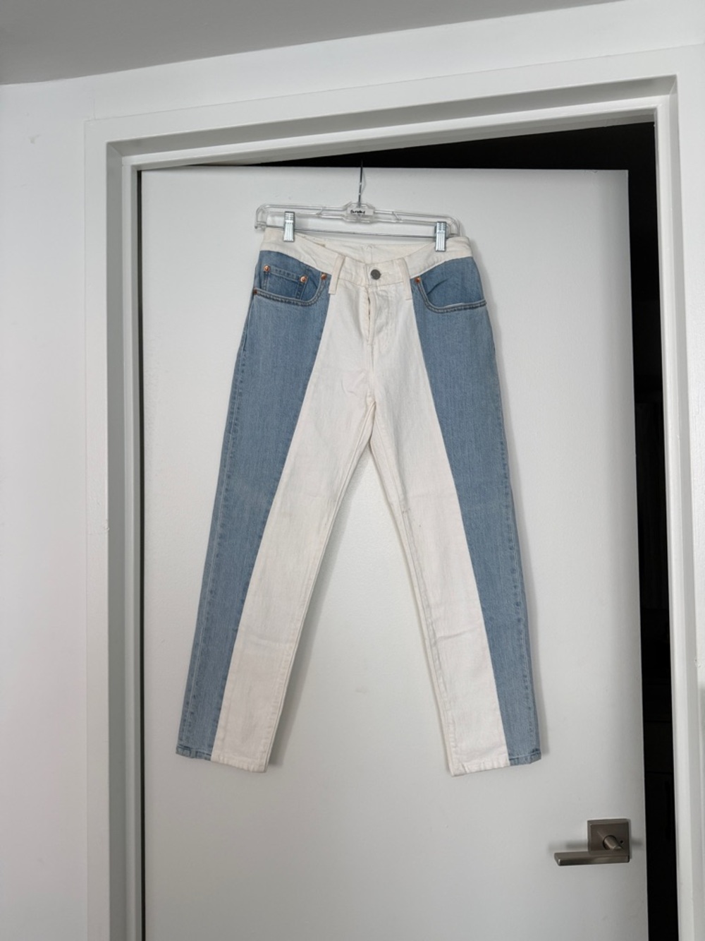 Levi's Two-Tone White and Light Blue Cropped Jeans